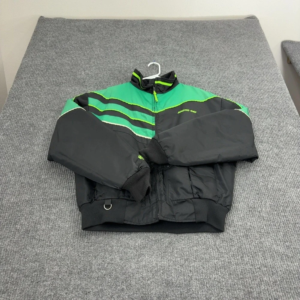 Vintage Arctic Cat Jacket Mens L Black Green Thinsulate Mock Neck Snowmobile Ski
